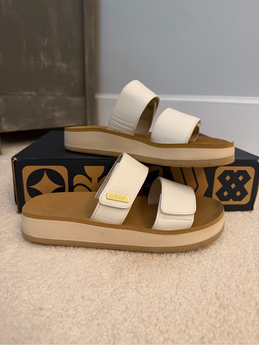 Cobian Cream Double-Strap Platform Slide Sandals
